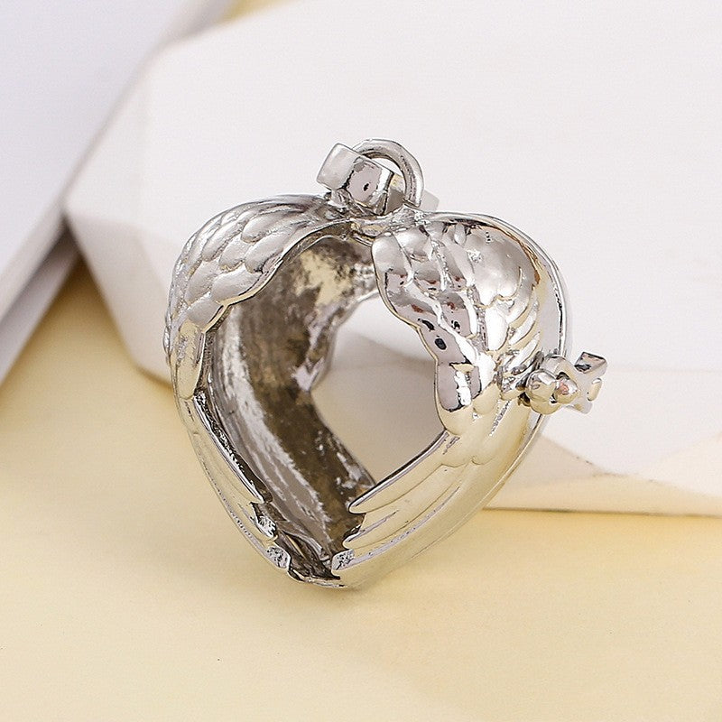 Heart Angel Wing Metal Sphere Holder Necklace Perfume Pendant