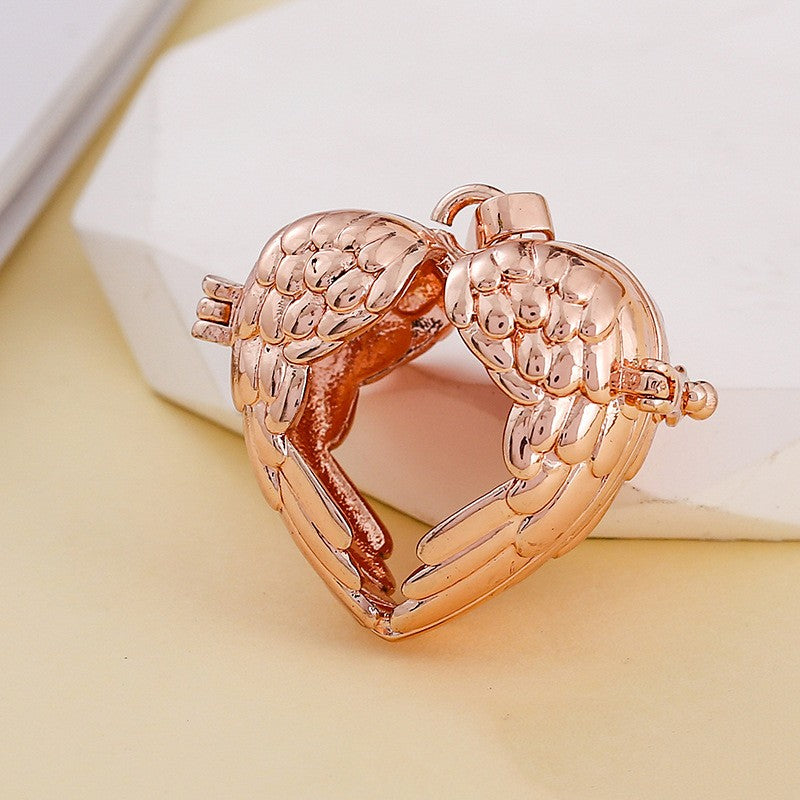 Heart Angel Wing Metal Sphere Holder Necklace Perfume Pendant