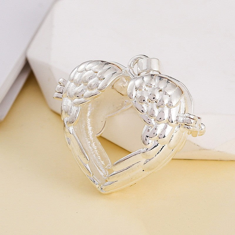 Heart Angel Wing Metal Sphere Holder Necklace Perfume Pendant