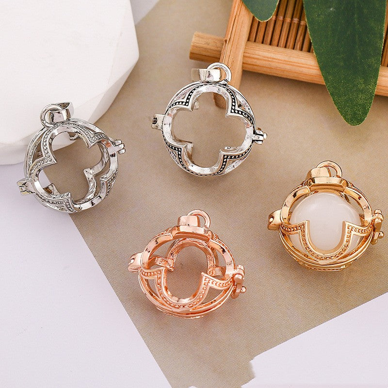 Four Leaf Clover Metal Sphere Holder Necklace Perfume Pendant