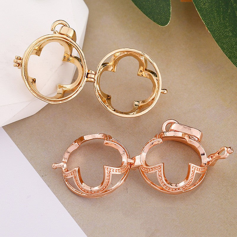 Four Leaf Clover Metal Sphere Holder Necklace Perfume Pendant