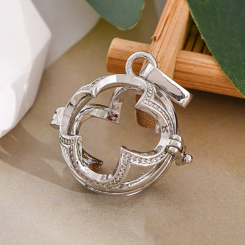 Four Leaf Clover Metal Sphere Holder Necklace Perfume Pendant