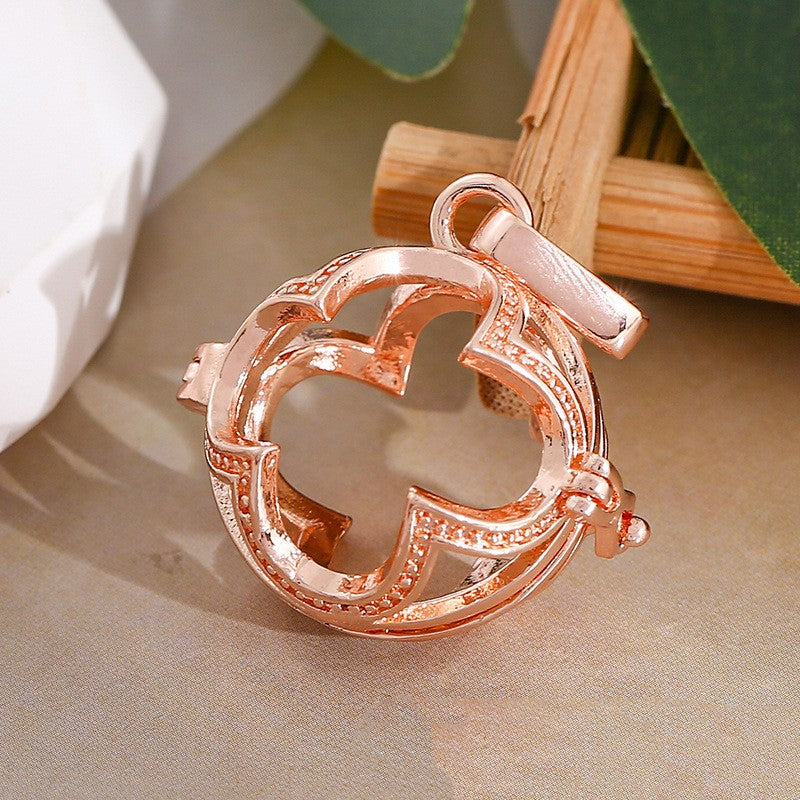 Four Leaf Clover Metal Sphere Holder Necklace Perfume Pendant