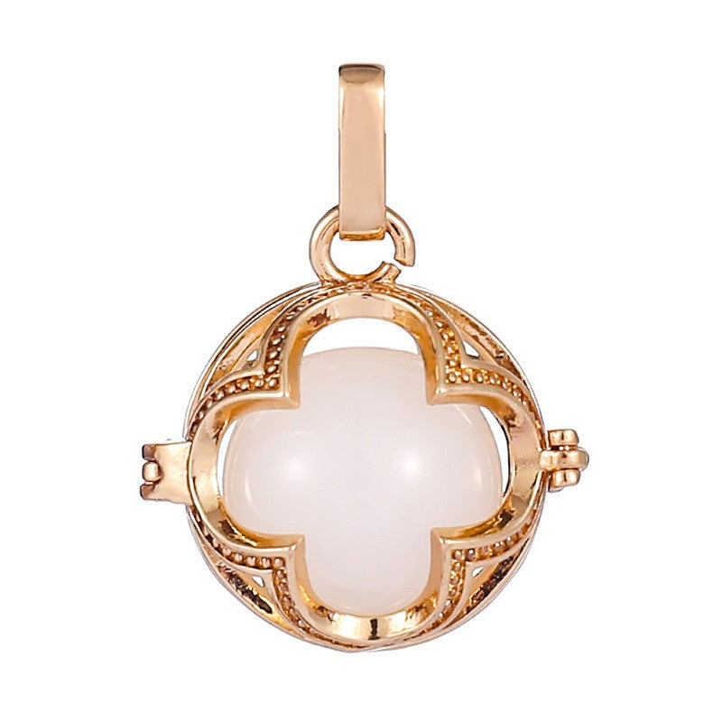 Four Leaf Clover Metal Sphere Holder Necklace Perfume Pendant