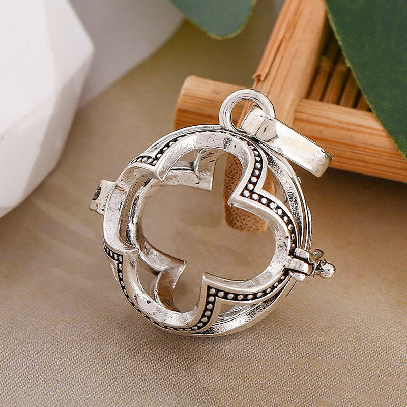 Four Leaf Clover Metal Sphere Holder Necklace Perfume Pendant