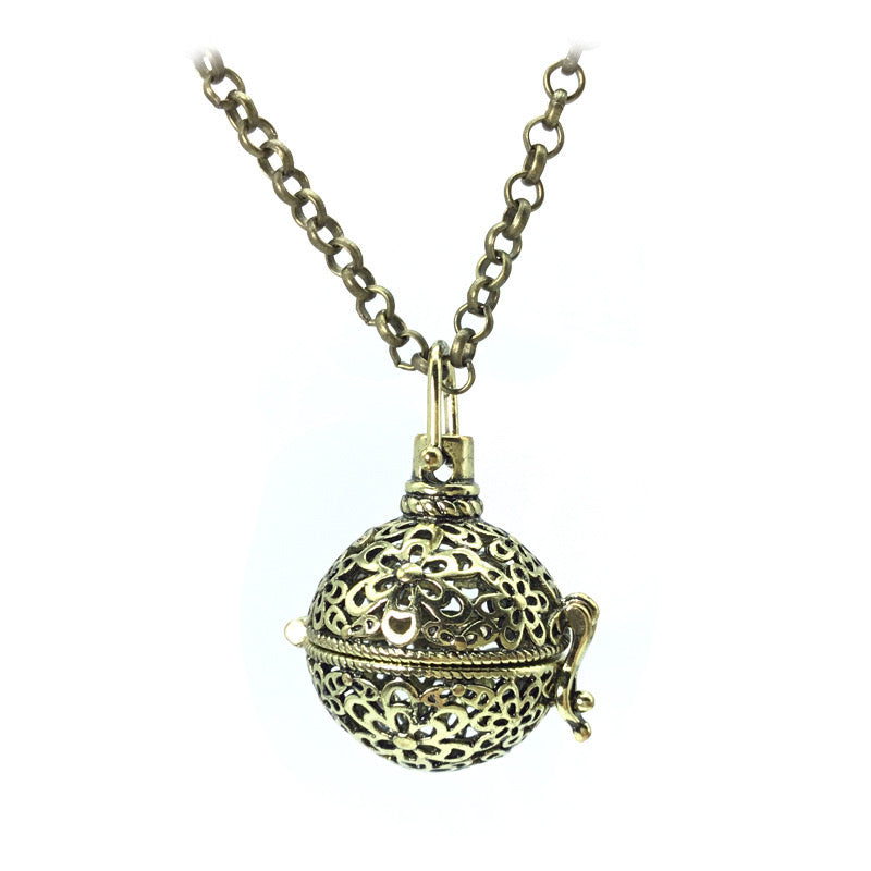 Flower Metal Sphere Holder Necklace Perfume Pendant