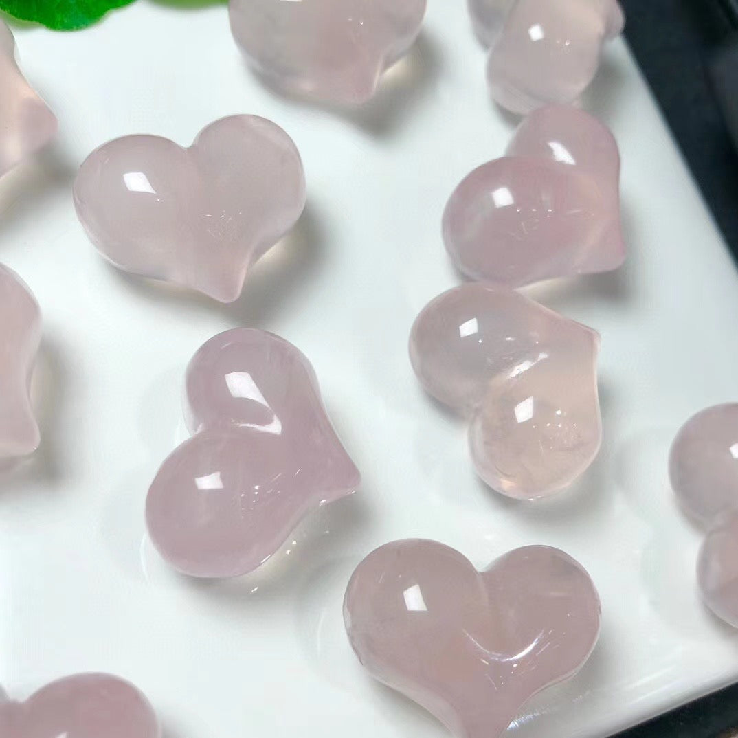 Rose Quartz Puffy Heart Beads