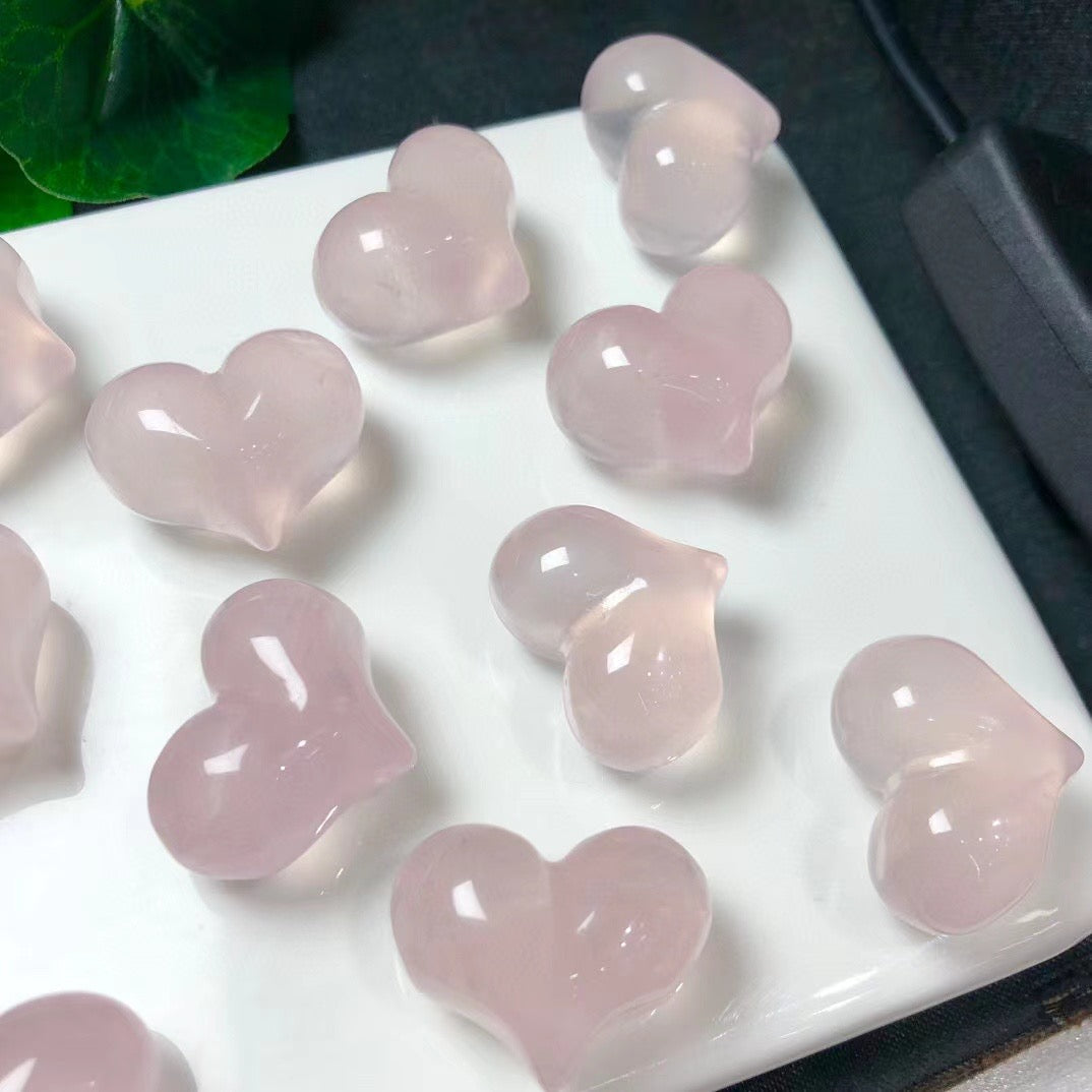 Rose Quartz Puffy Heart Beads