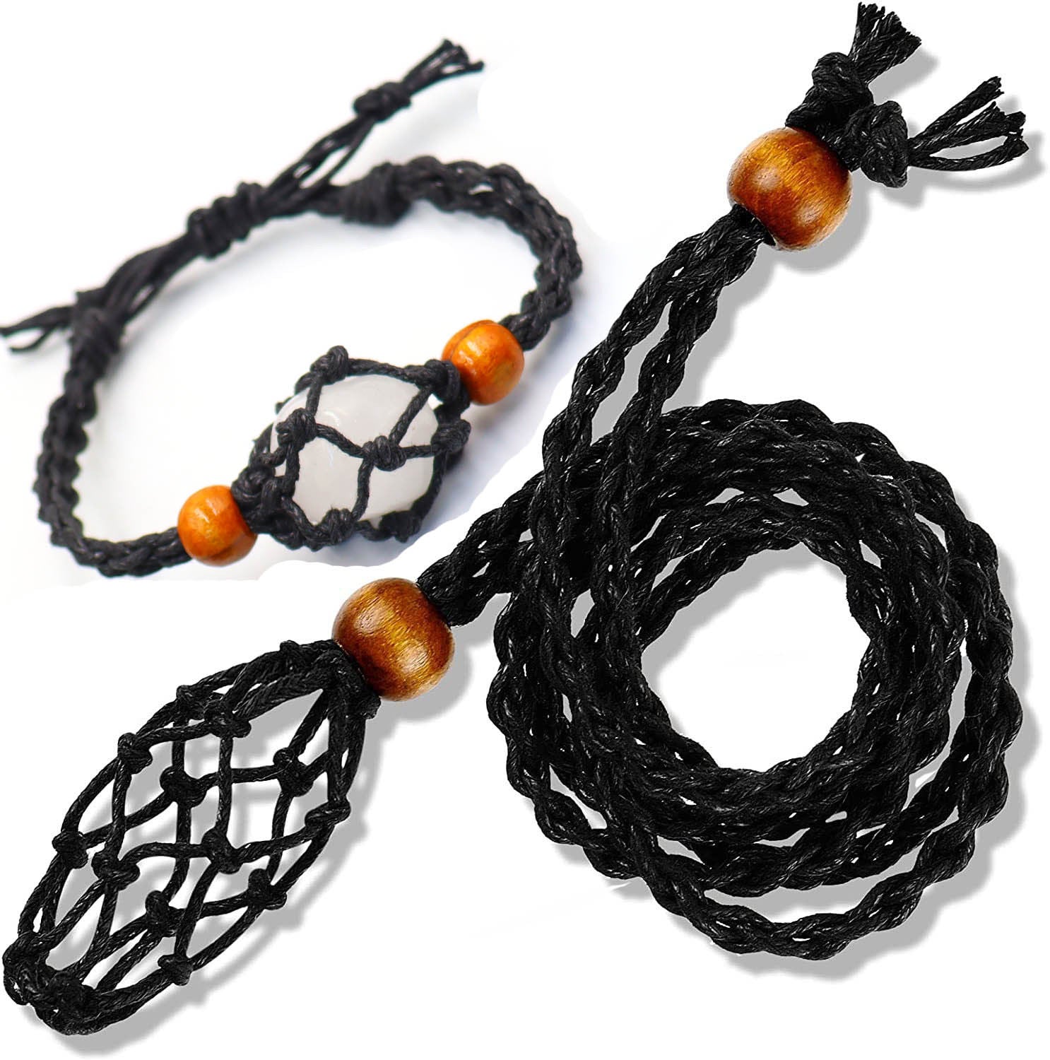 Handmade Knitted Crystal Net Holder Necklace Adjustable