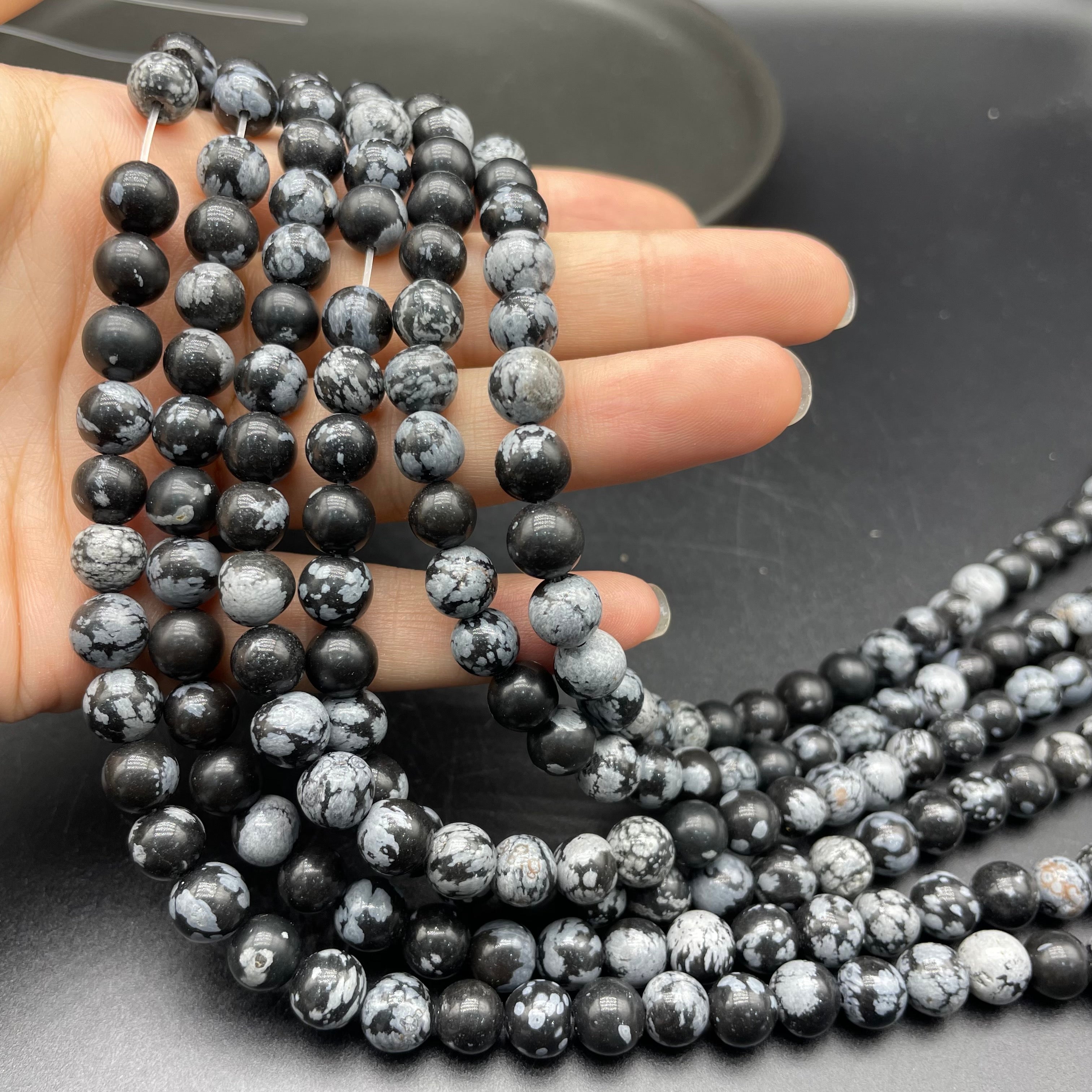 Snowflakes Obsidian Beads Strands