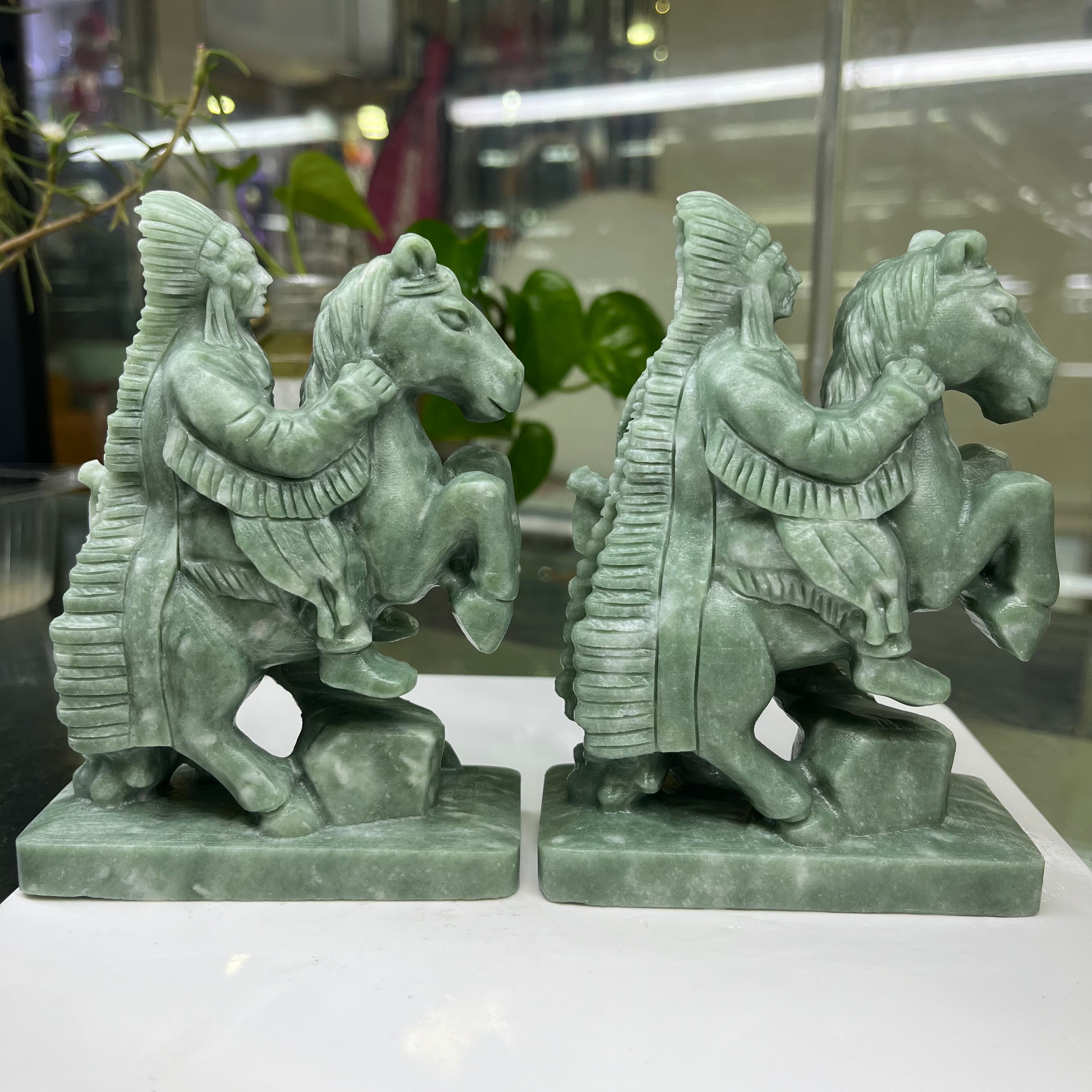 Green Jasper Indigenous Knight Carving