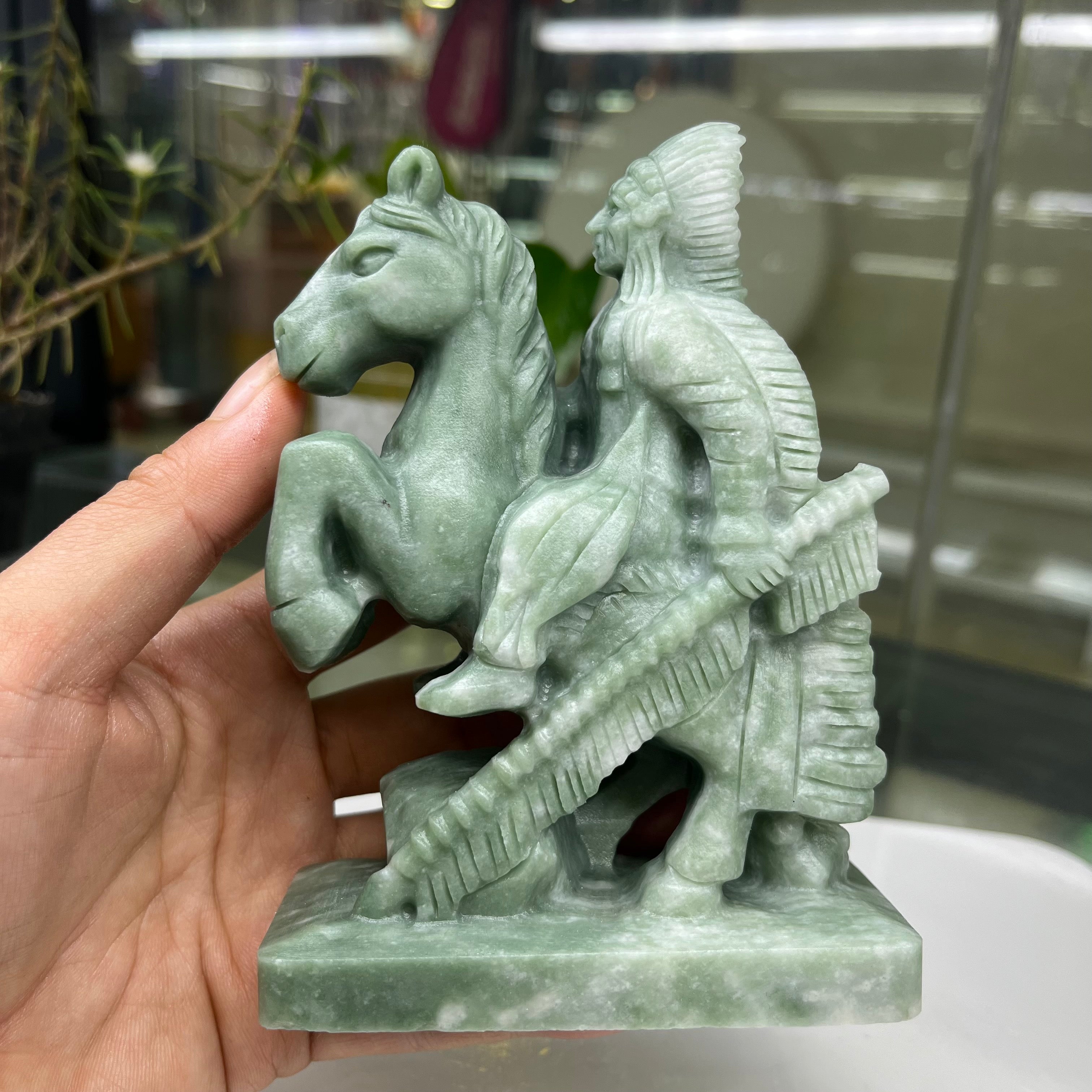 Green Jasper Indigenous Knight Carving