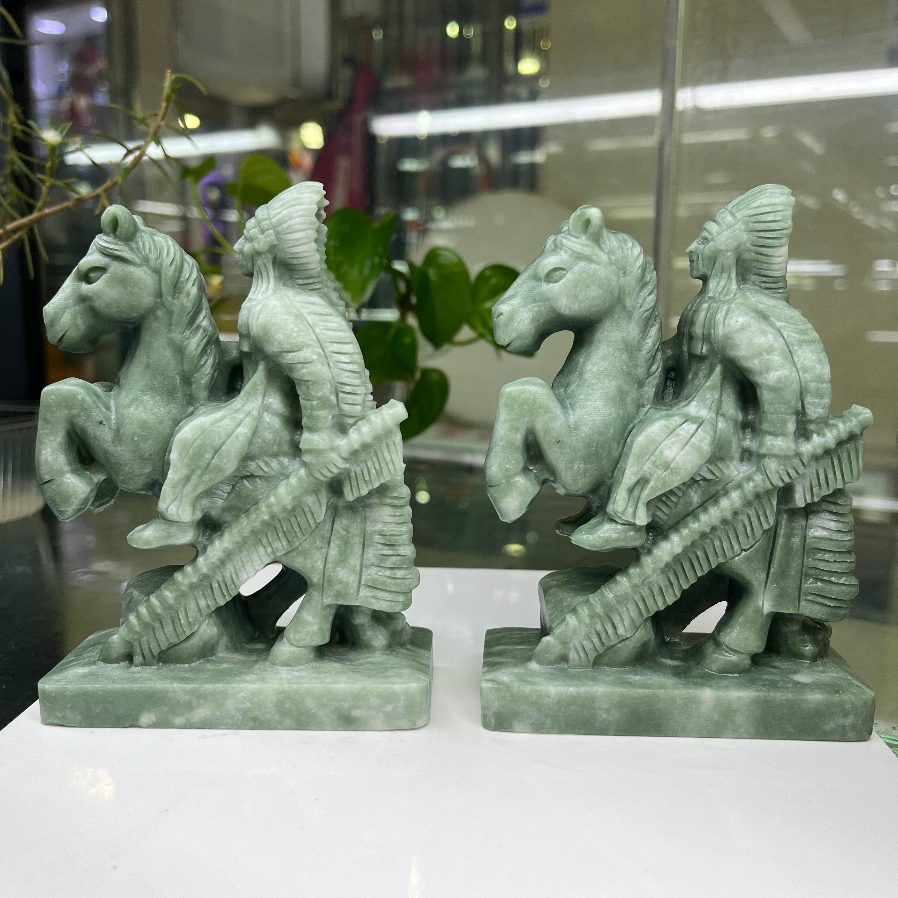 Green Jasper Indigenous Knight Carving