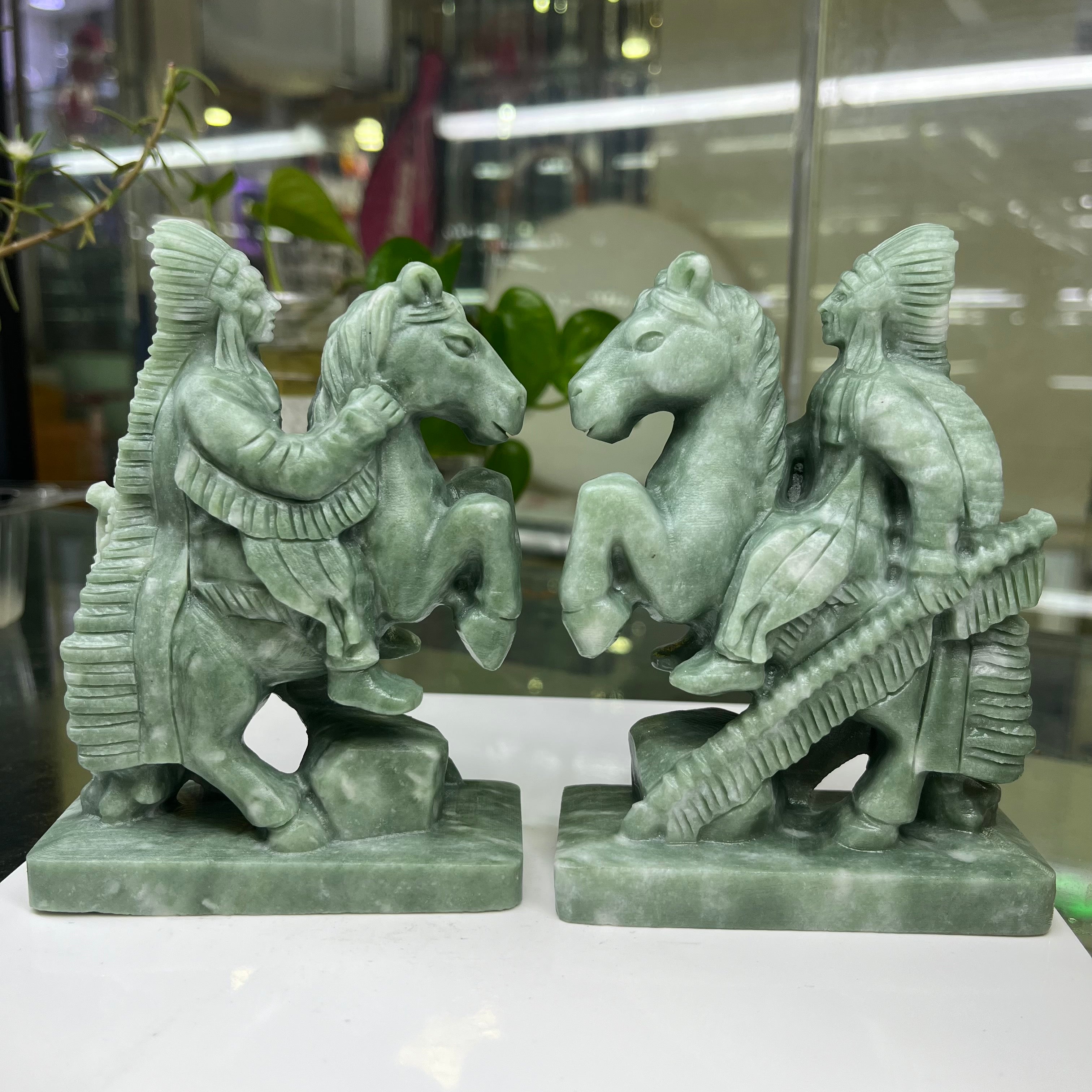 Green Jasper Indigenous Knight Carving