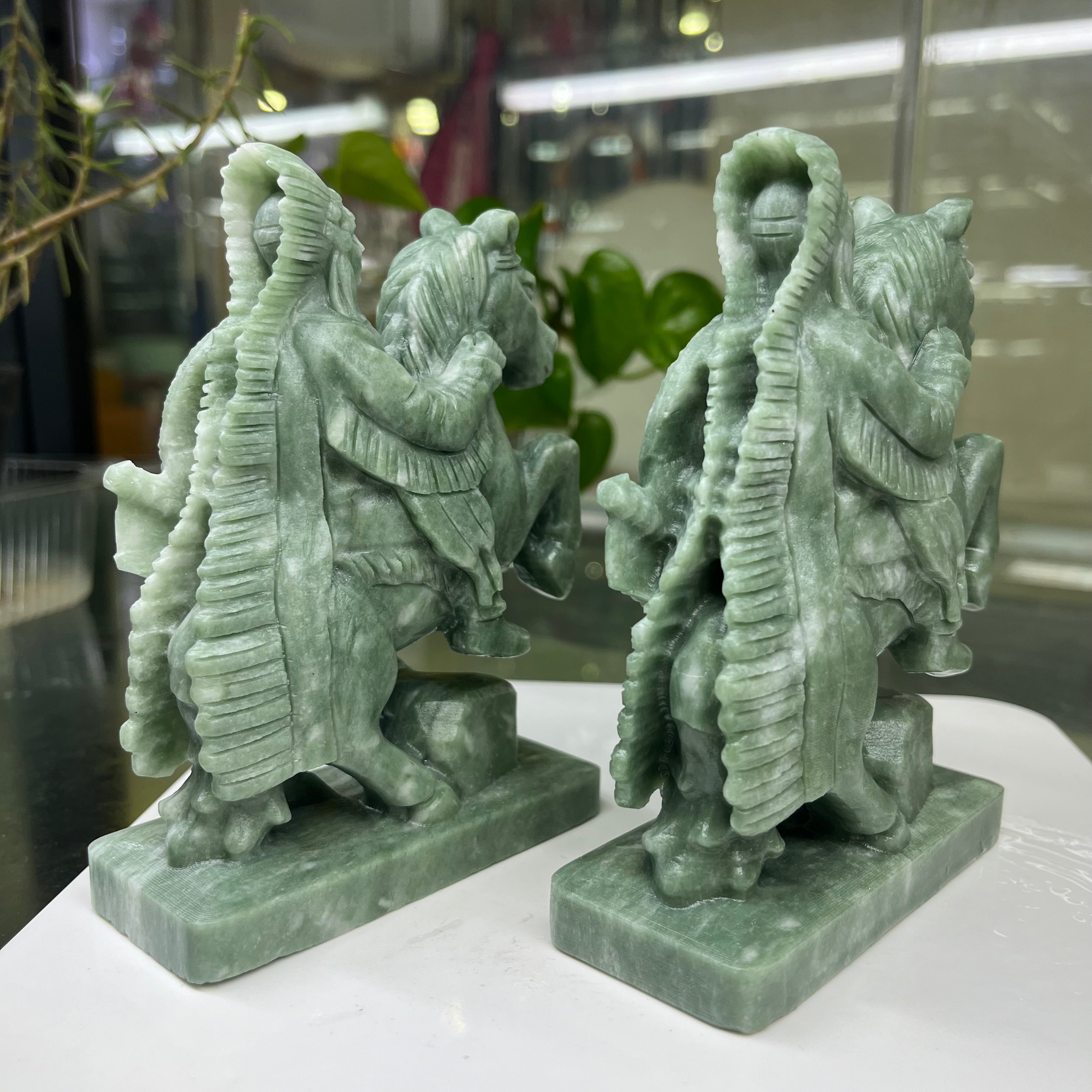 Green Jasper Indigenous Knight Carving