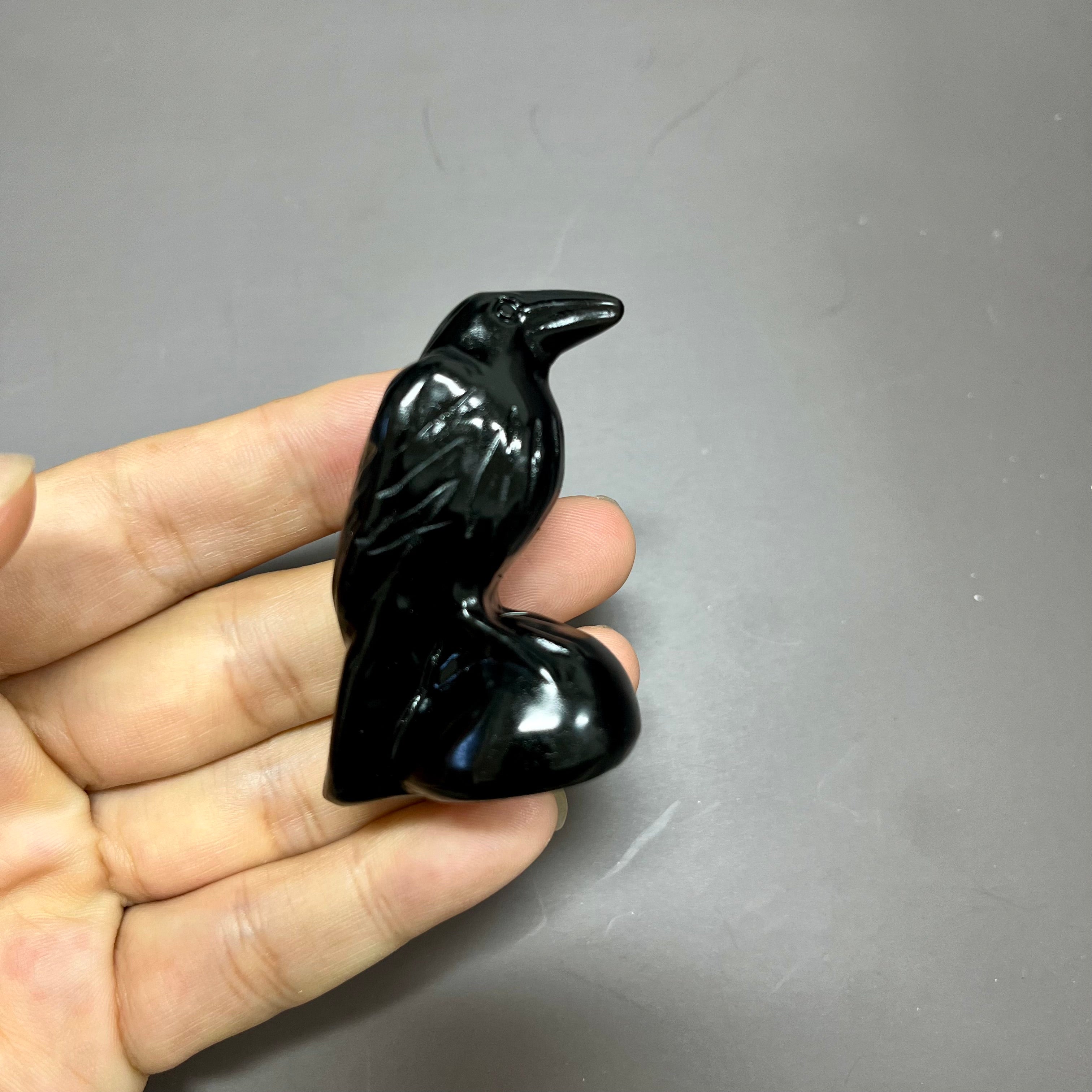 Obsidian Polished Raven Carving