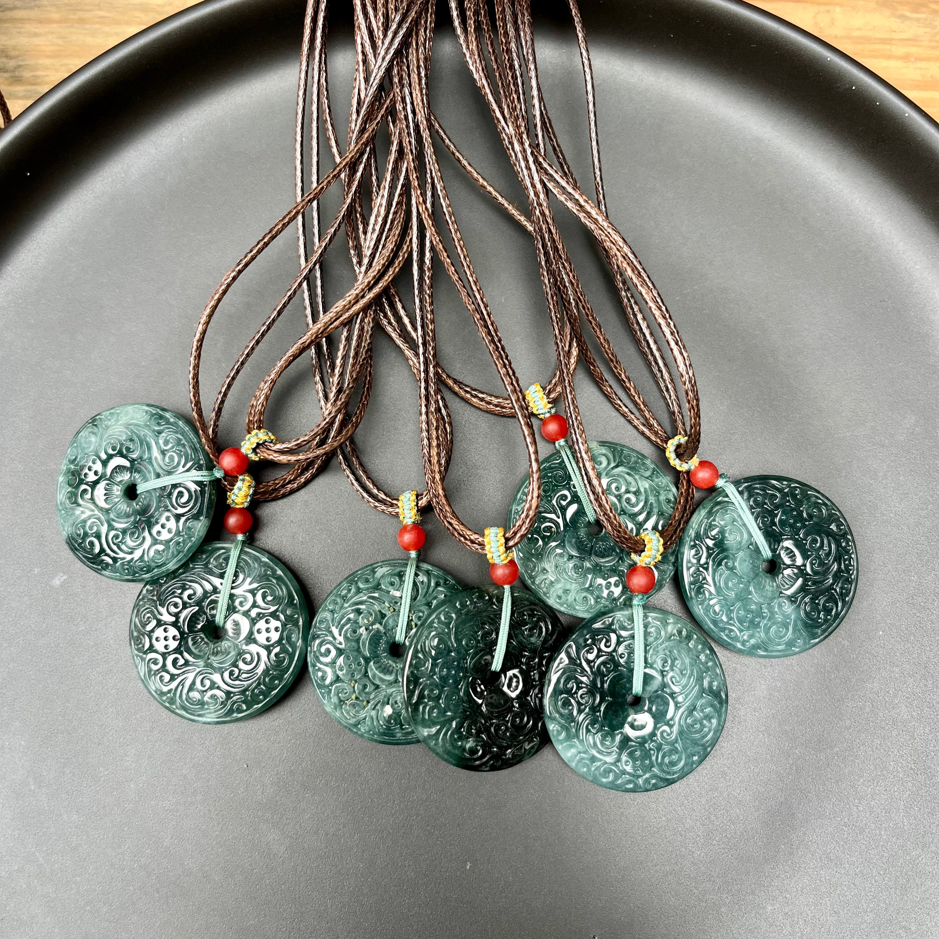 Carved Jadeite Donut Necklace