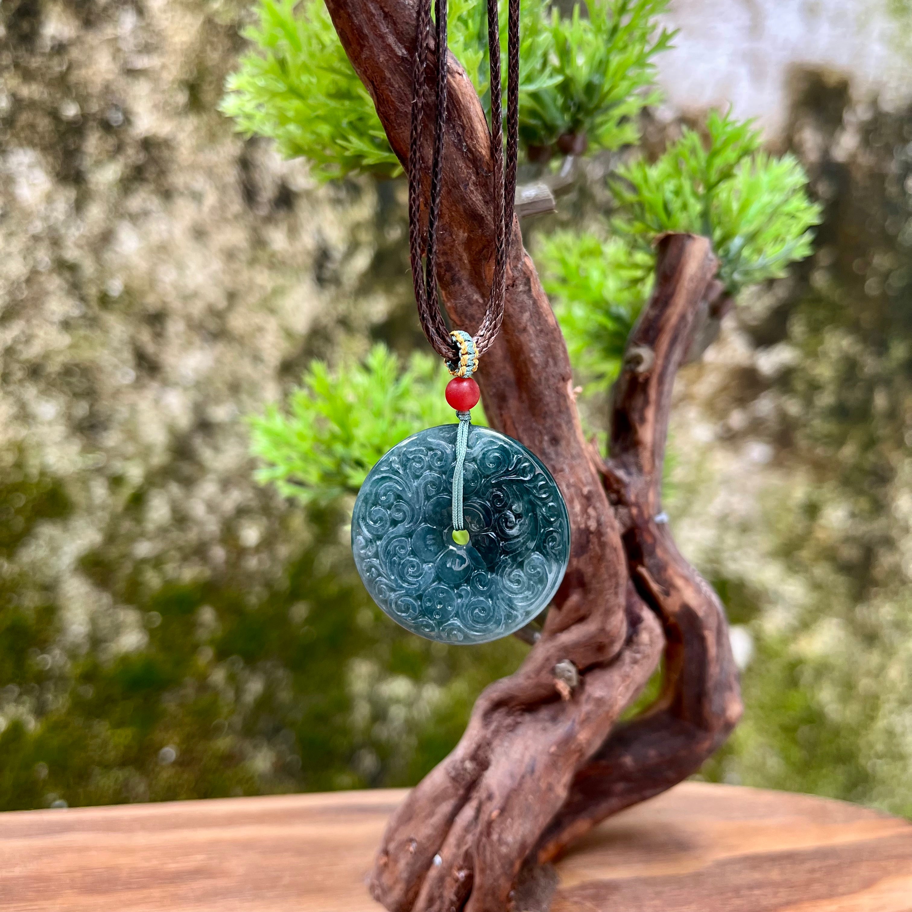 Carved Jadeite Donut Necklace