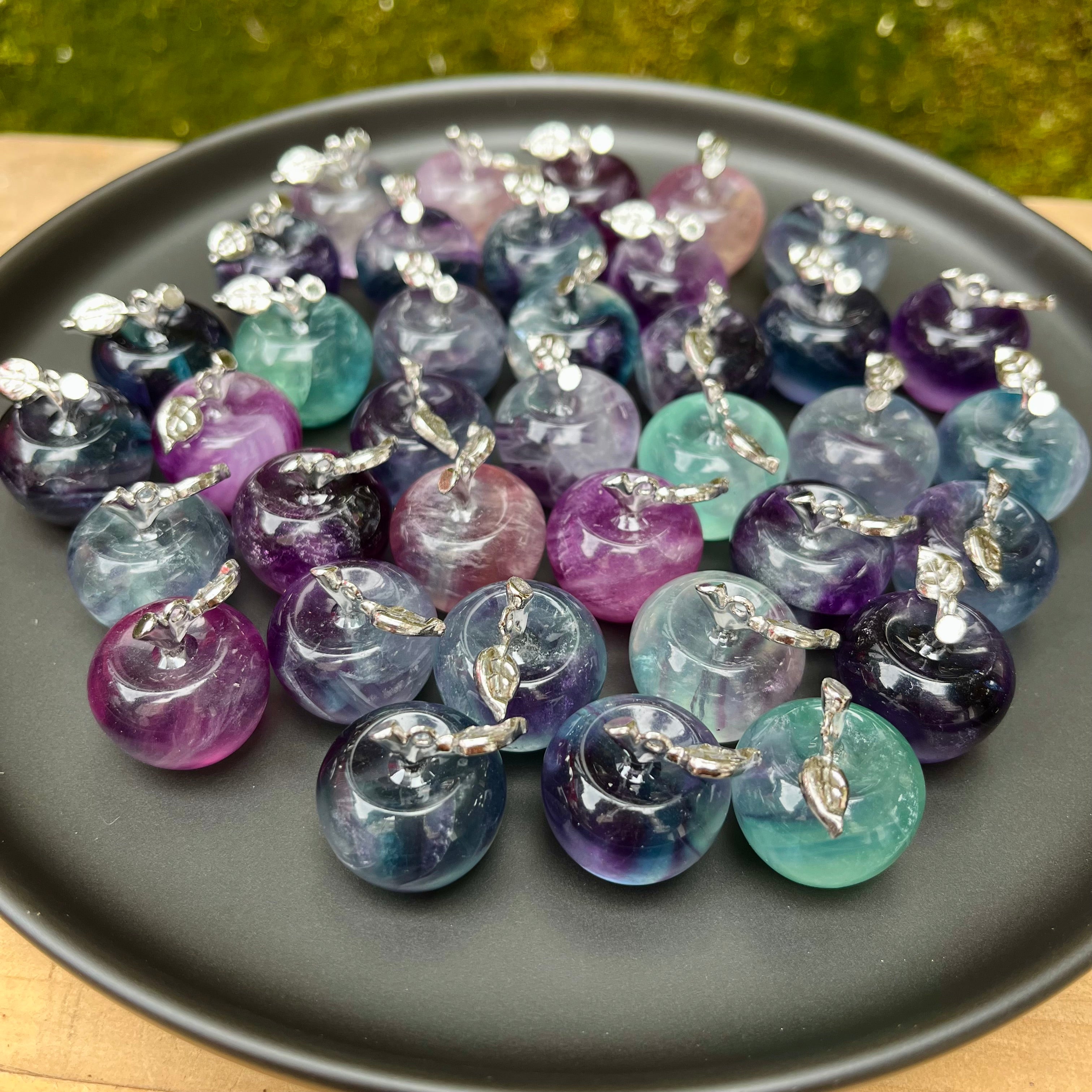 Mini Rainbow Fluorite Apple Carving/Pendant