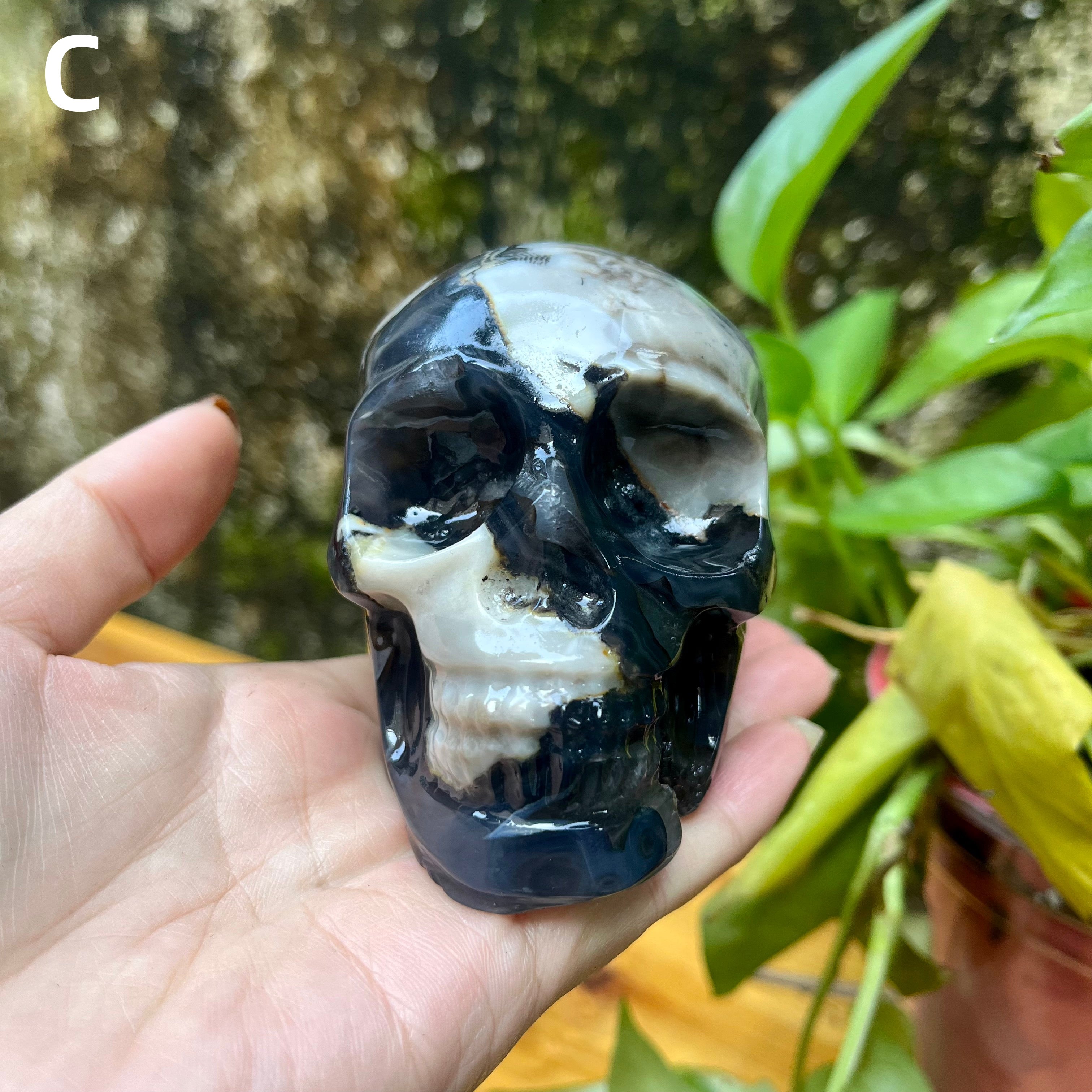 UV Reactive Volcanic Agate Skull Carving
