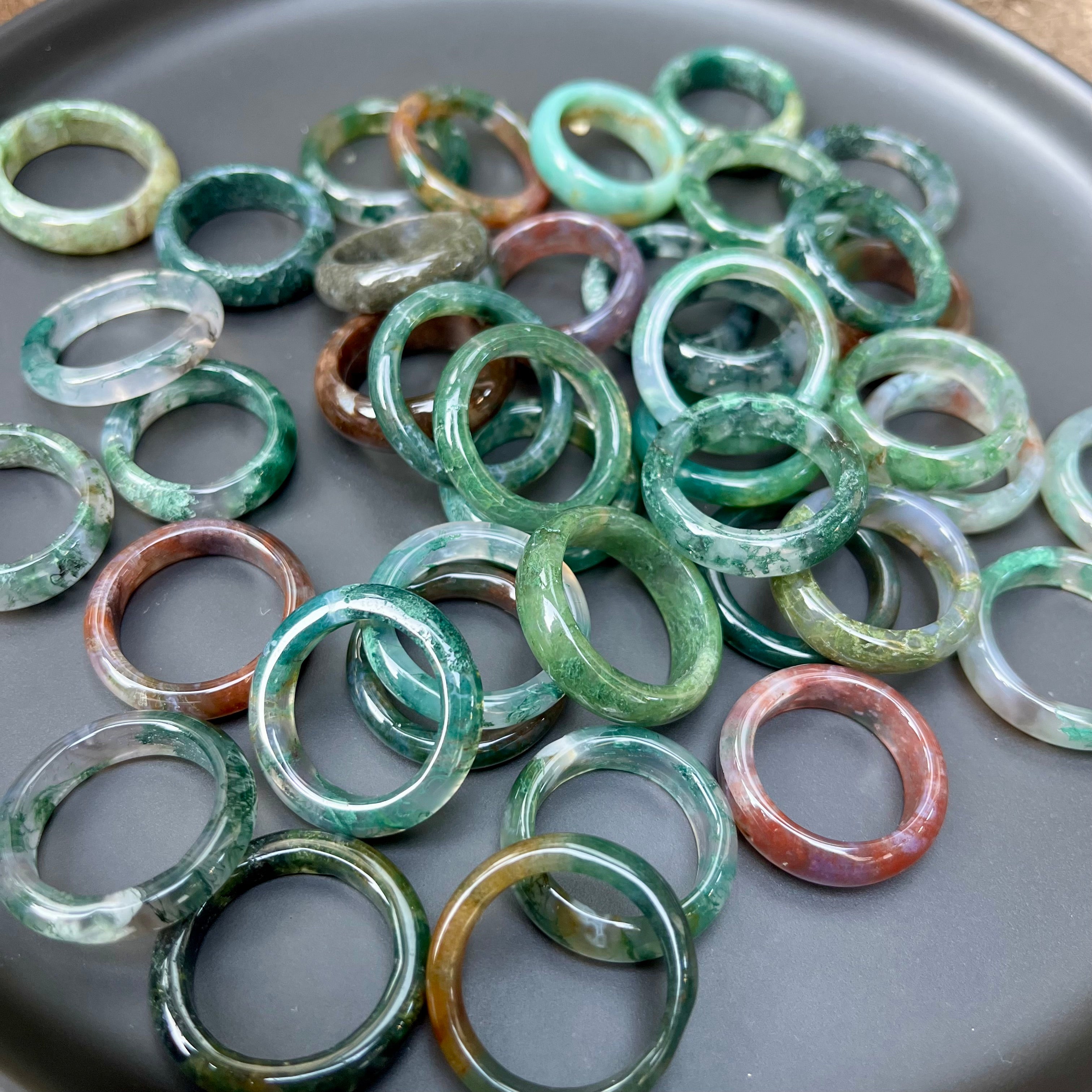 Natural Moss Agate Band Ring