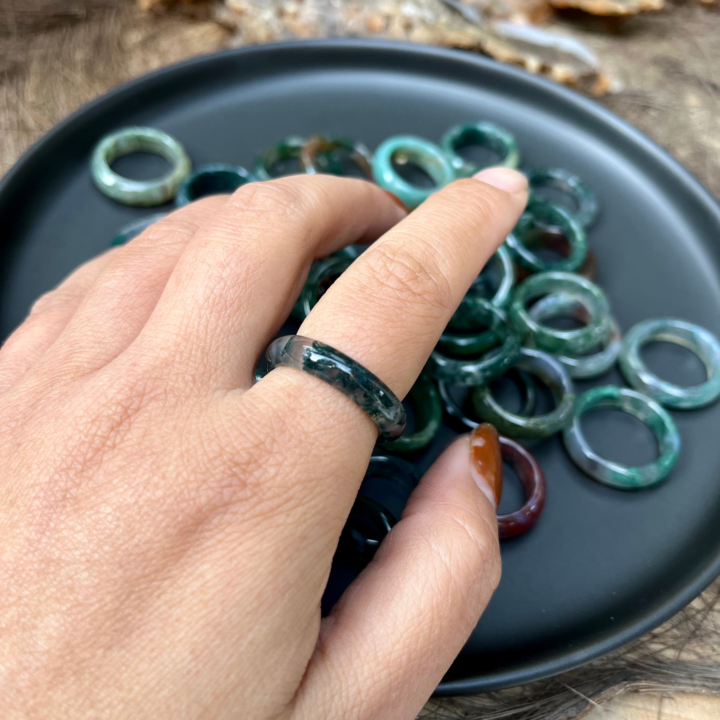 Natural Moss Agate Band Ring