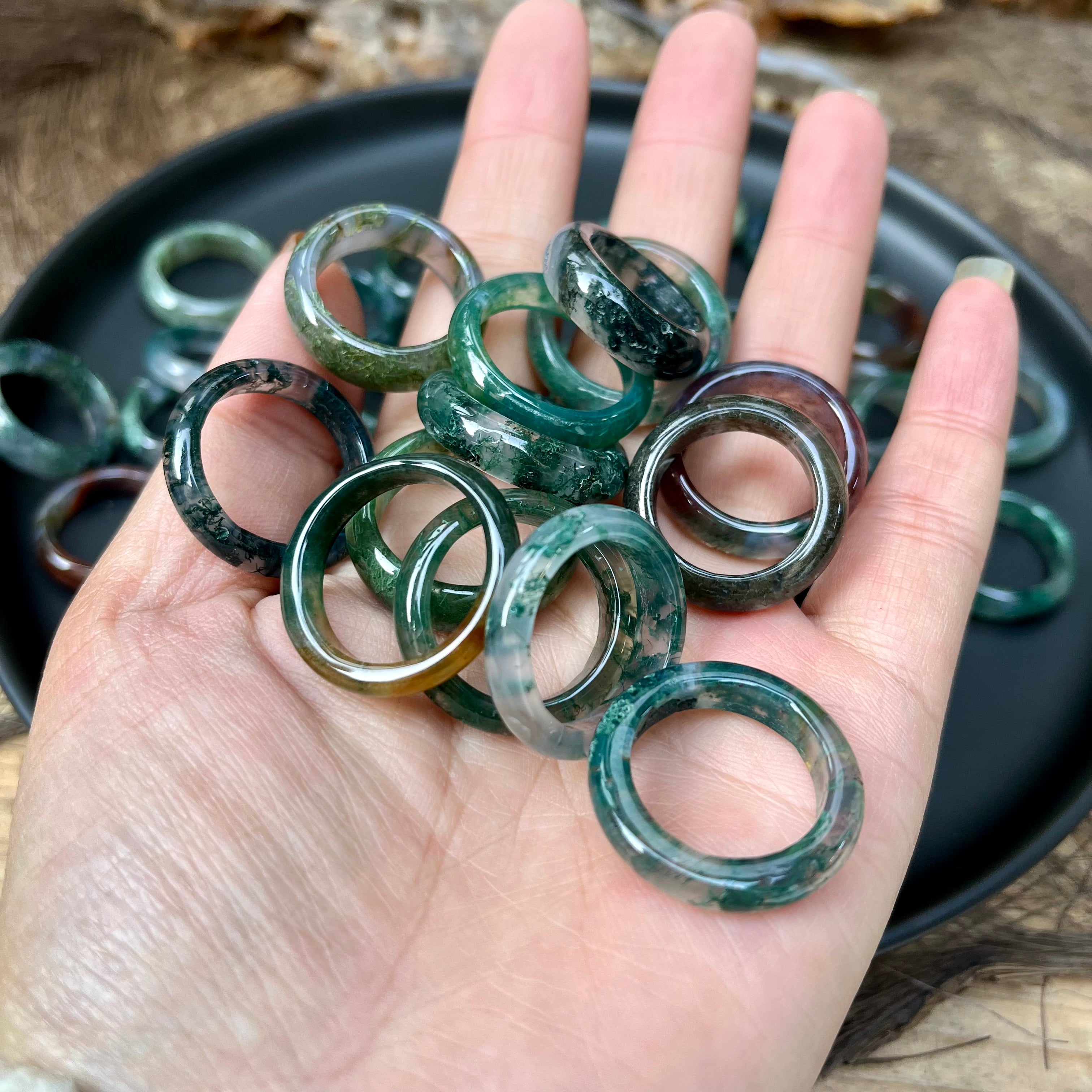 Natural Moss Agate Band Ring