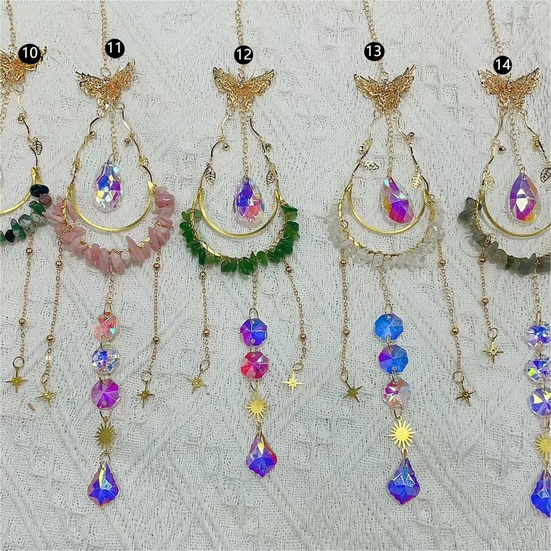 Natural Raw Stone Crystal Moon Butterfly Suncatcher