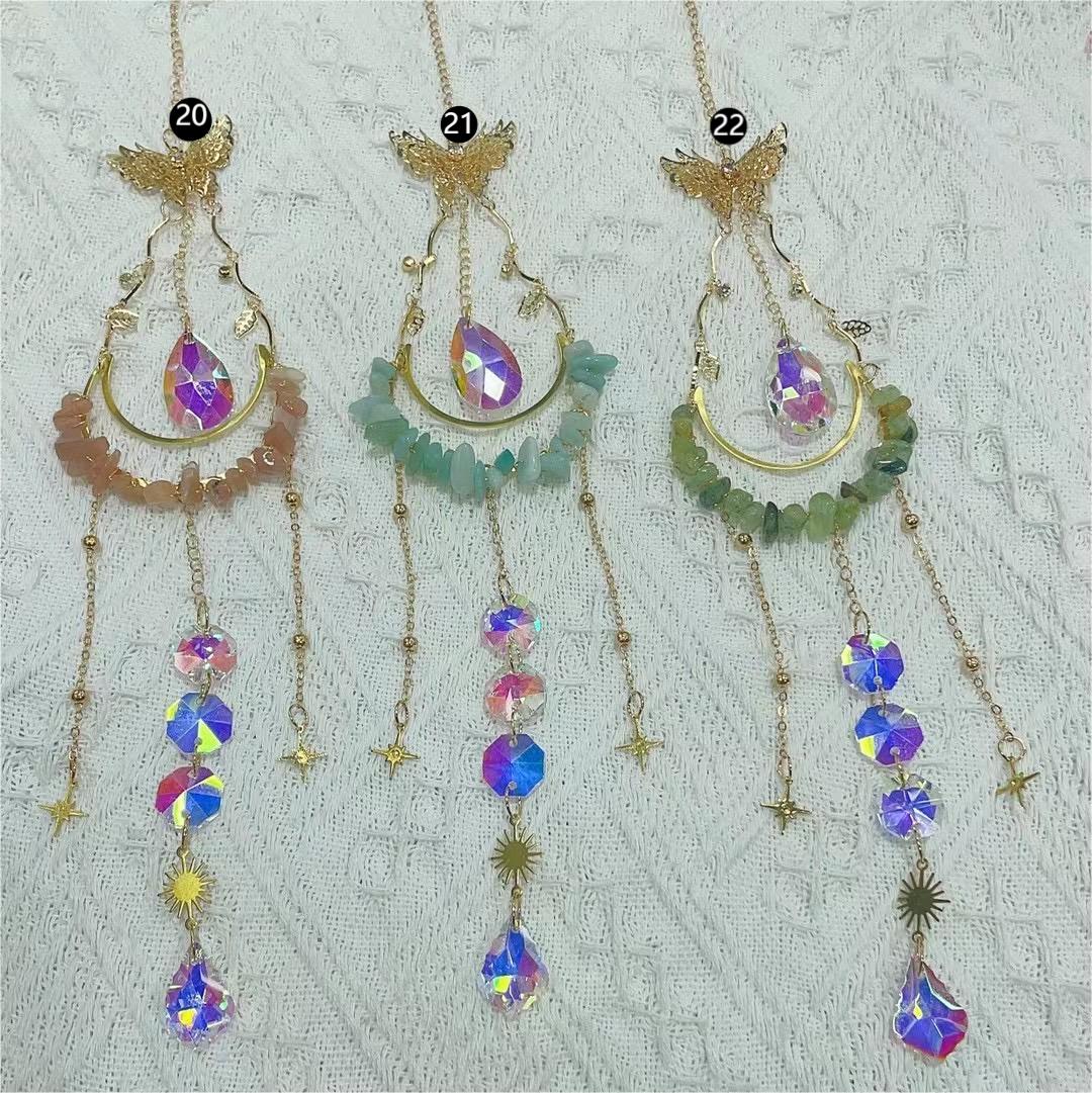 Natural Raw Stone Crystal Moon Butterfly Suncatcher