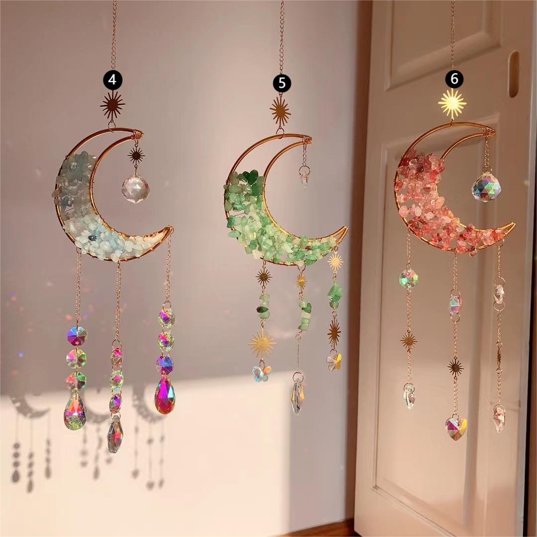 Natural Raw Stone Crystal Moon Suncatcher
