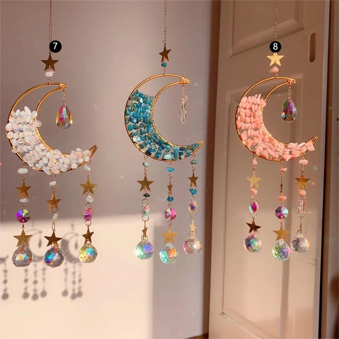 Natural Raw Stone Crystal Moon Suncatcher