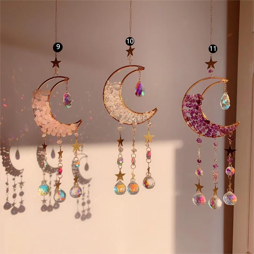 Natural Raw Stone Crystal Moon Suncatcher