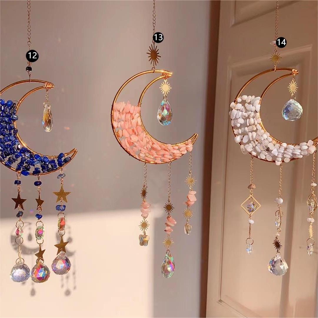 Natural Raw Stone Crystal Moon Suncatcher