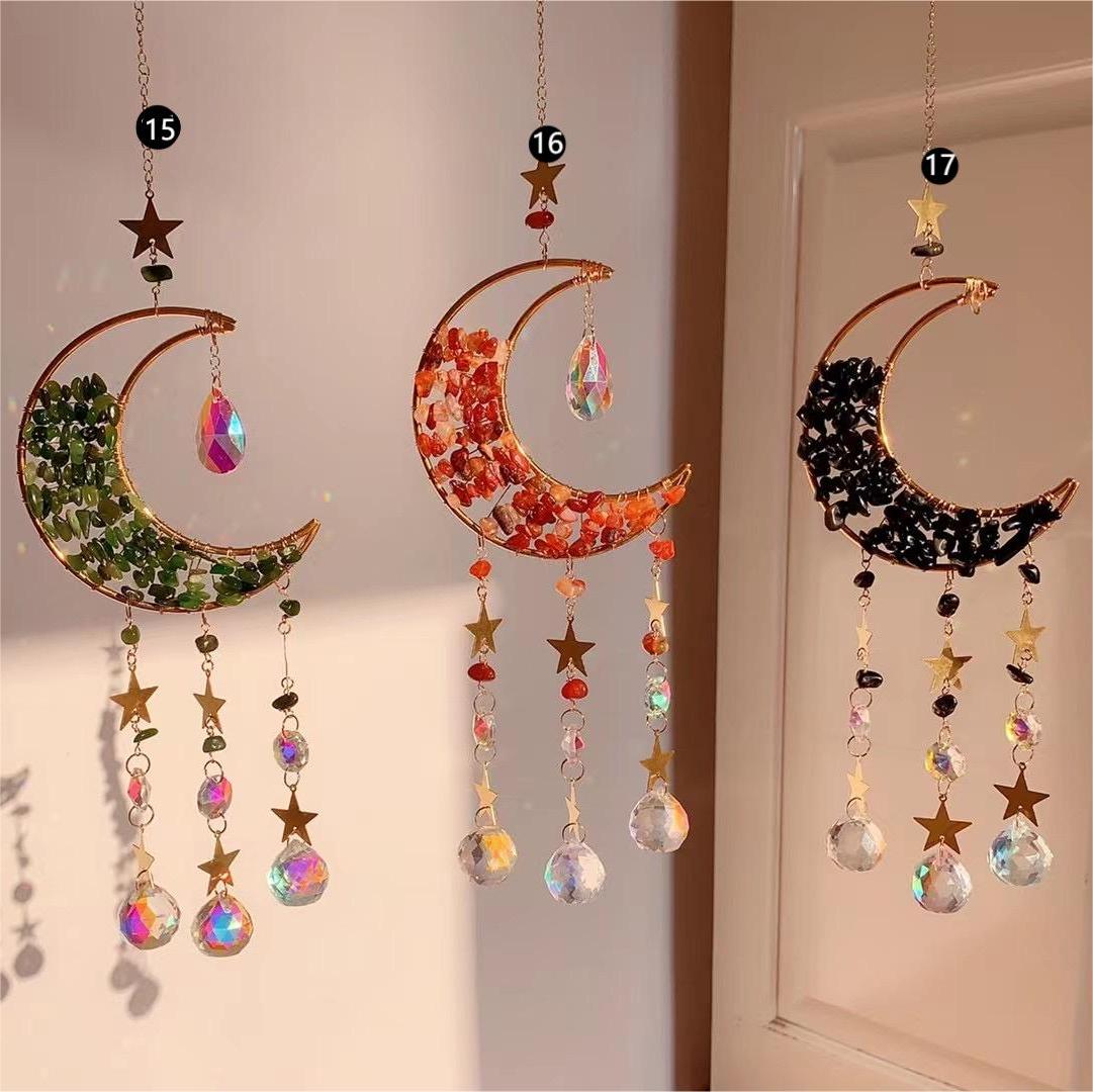 Natural Raw Stone Crystal Moon Suncatcher