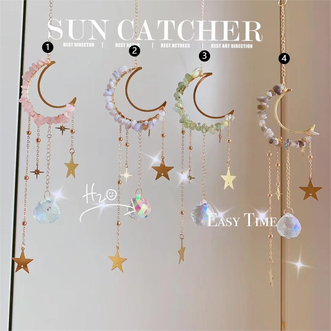 Natural Raw Stone Crystal Moon Suncatcher