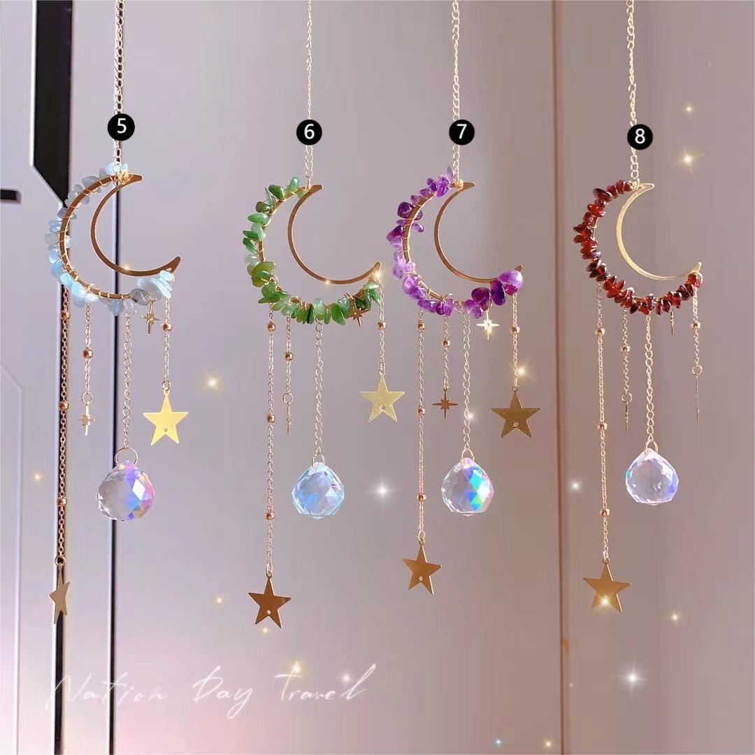 Natural Raw Stone Crystal Moon Suncatcher
