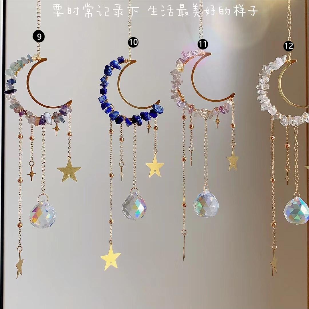 Natural Raw Stone Crystal Moon Suncatcher