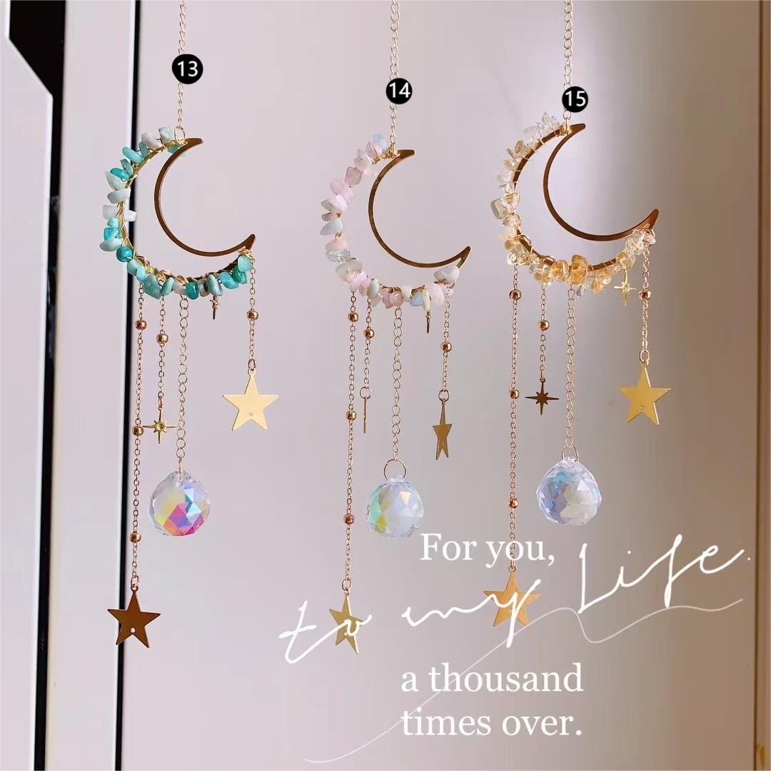 Natural Raw Stone Crystal Moon Suncatcher