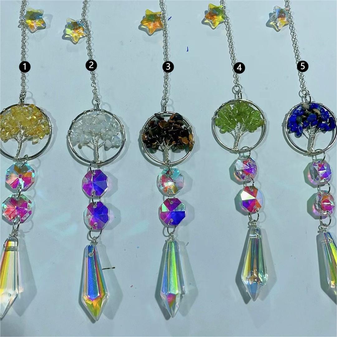Natural Raw Stone Crystal Life Tree Suncatcher