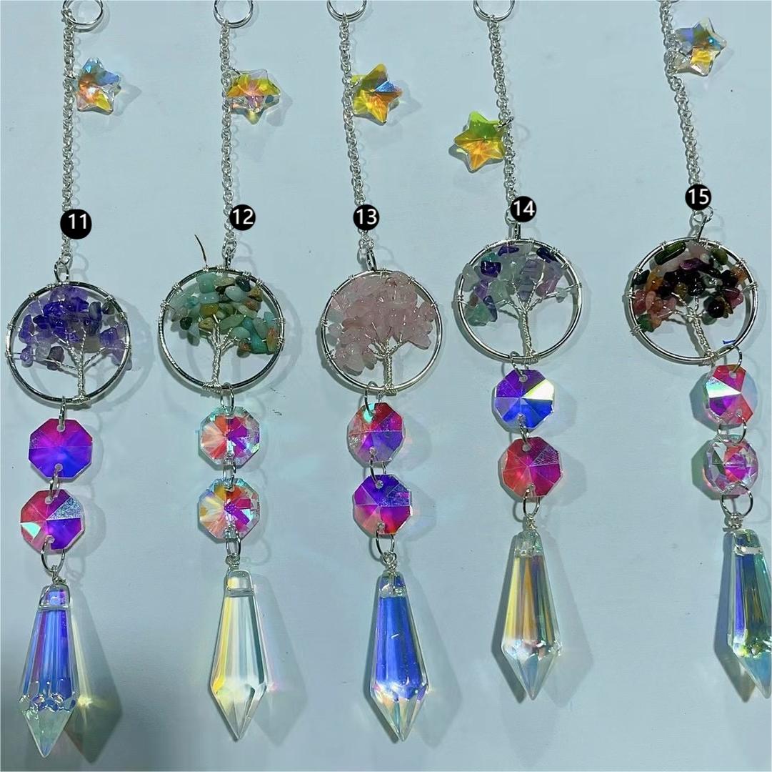 Natural Raw Stone Crystal Life Tree Suncatcher