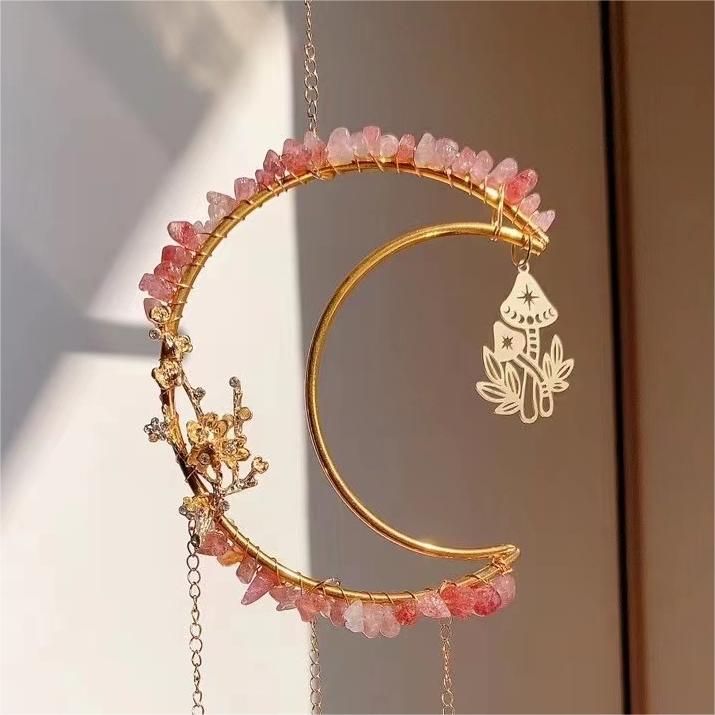 Natural Raw Stone Crystal Moon Suncatcher