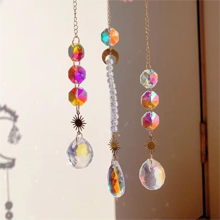 Natural Raw Stone Crystal Moon Suncatcher