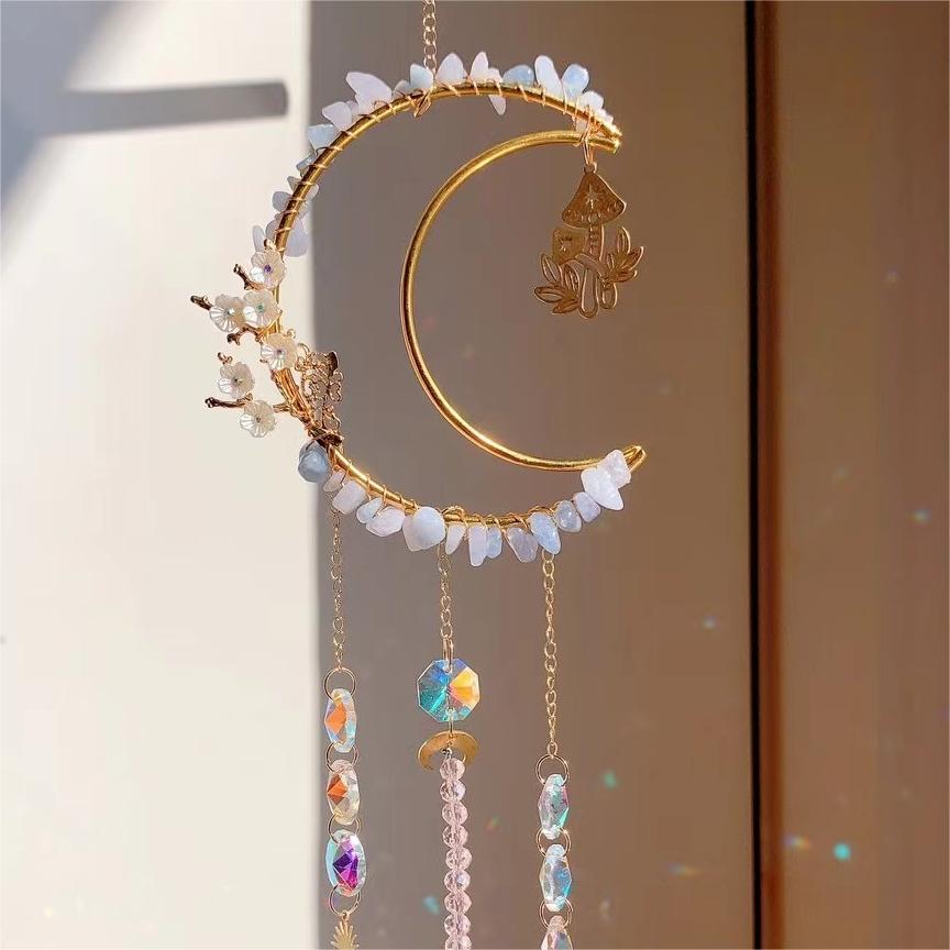 Natural Raw Stone Crystal Moon Suncatcher