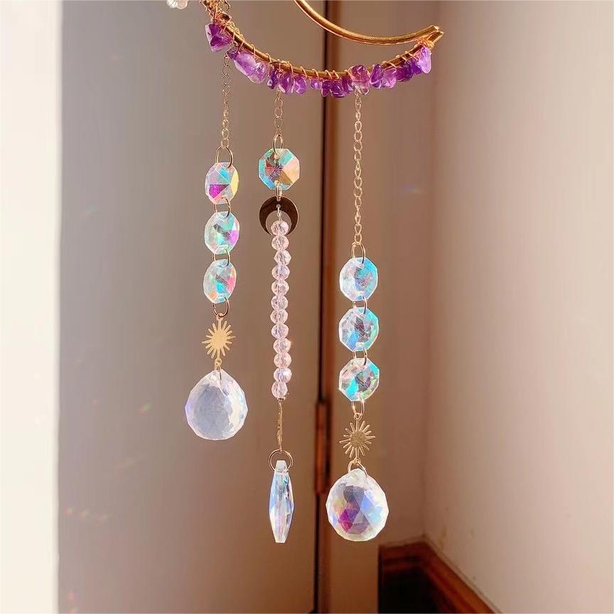 Natural Raw Stone Crystal Moon Suncatcher