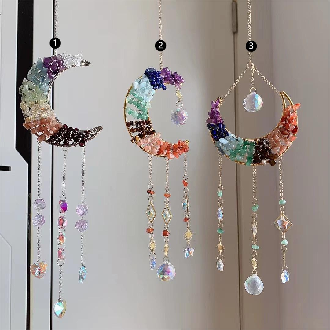 Natural Raw Stone Crystal Chakra Moon Suncatcher