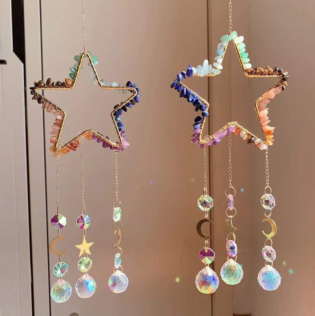 Natural Raw Stone Crystal Chakra Suncatcher