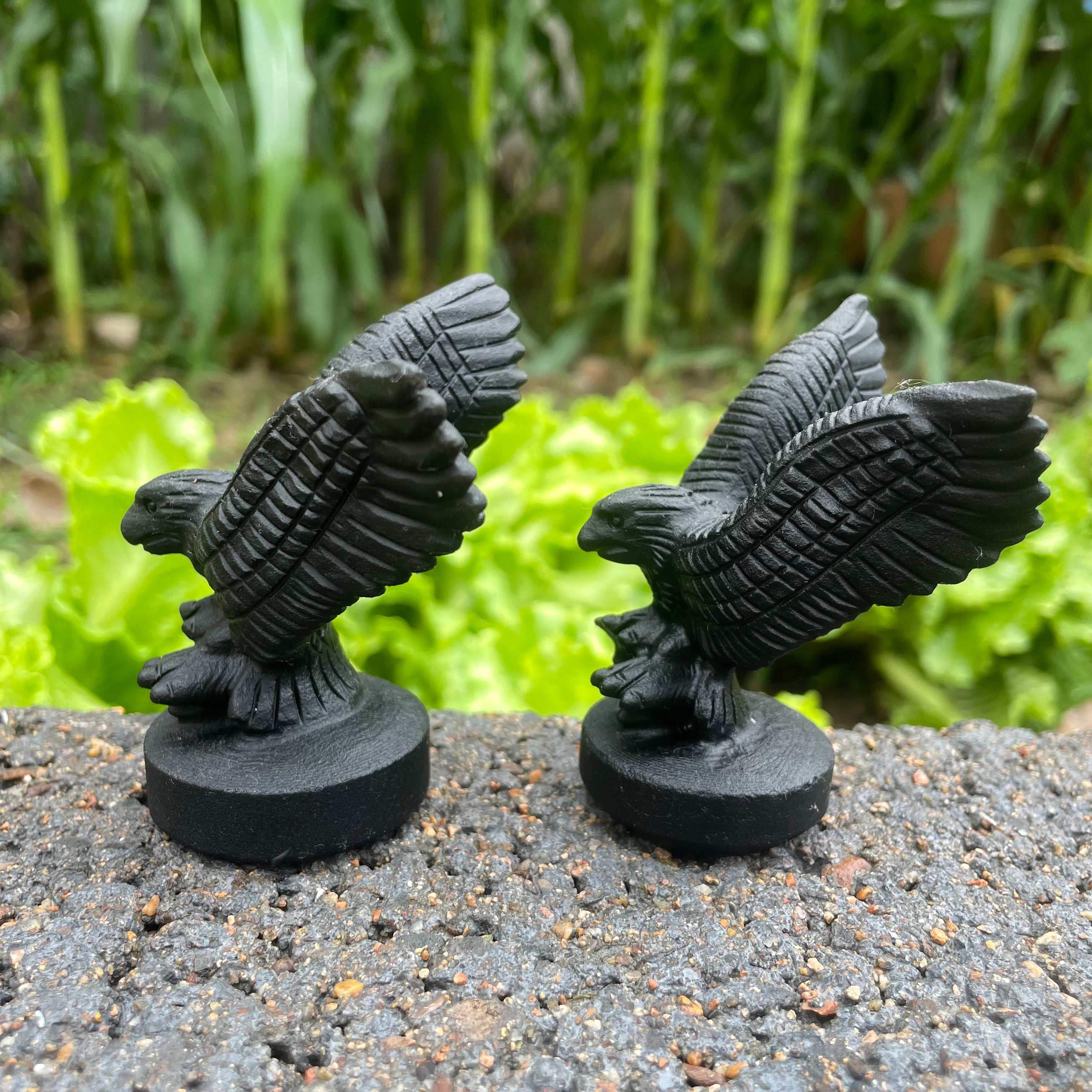 8.5CM Black Obsidian Flying Eagle on Stand Carvings