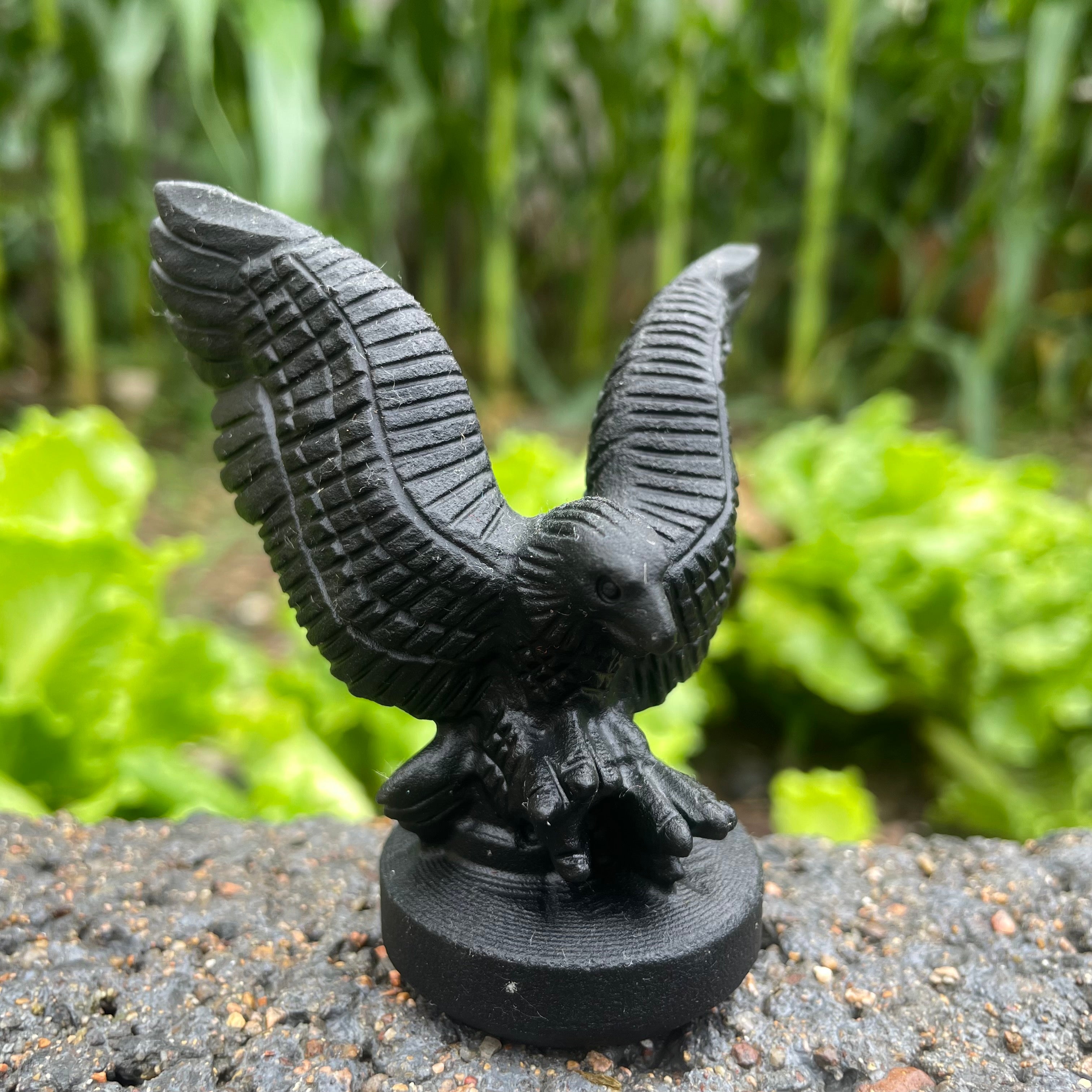 8.5CM Black Obsidian Flying Eagle on Stand Carvings