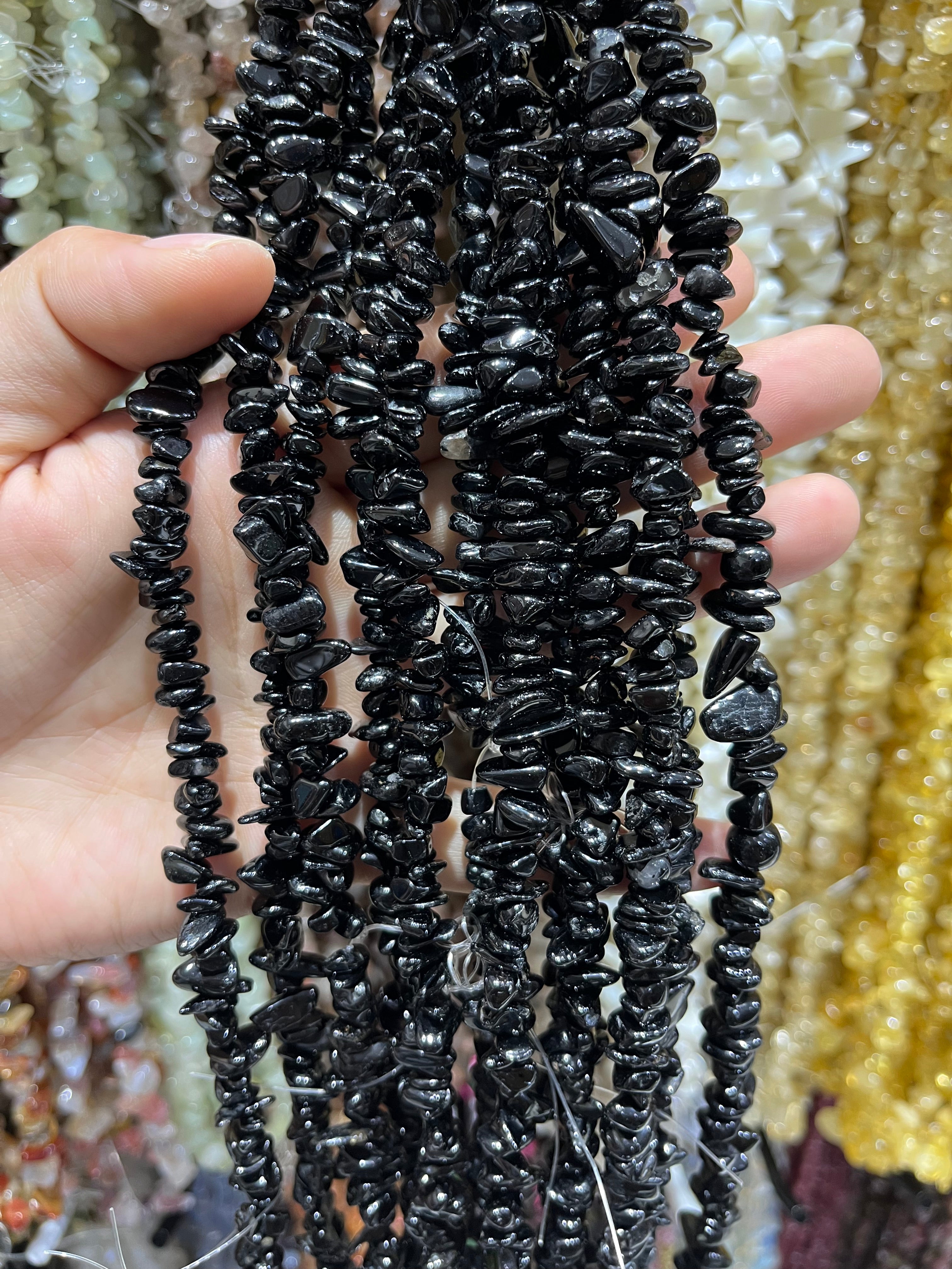 black tourmaline chips beads strand