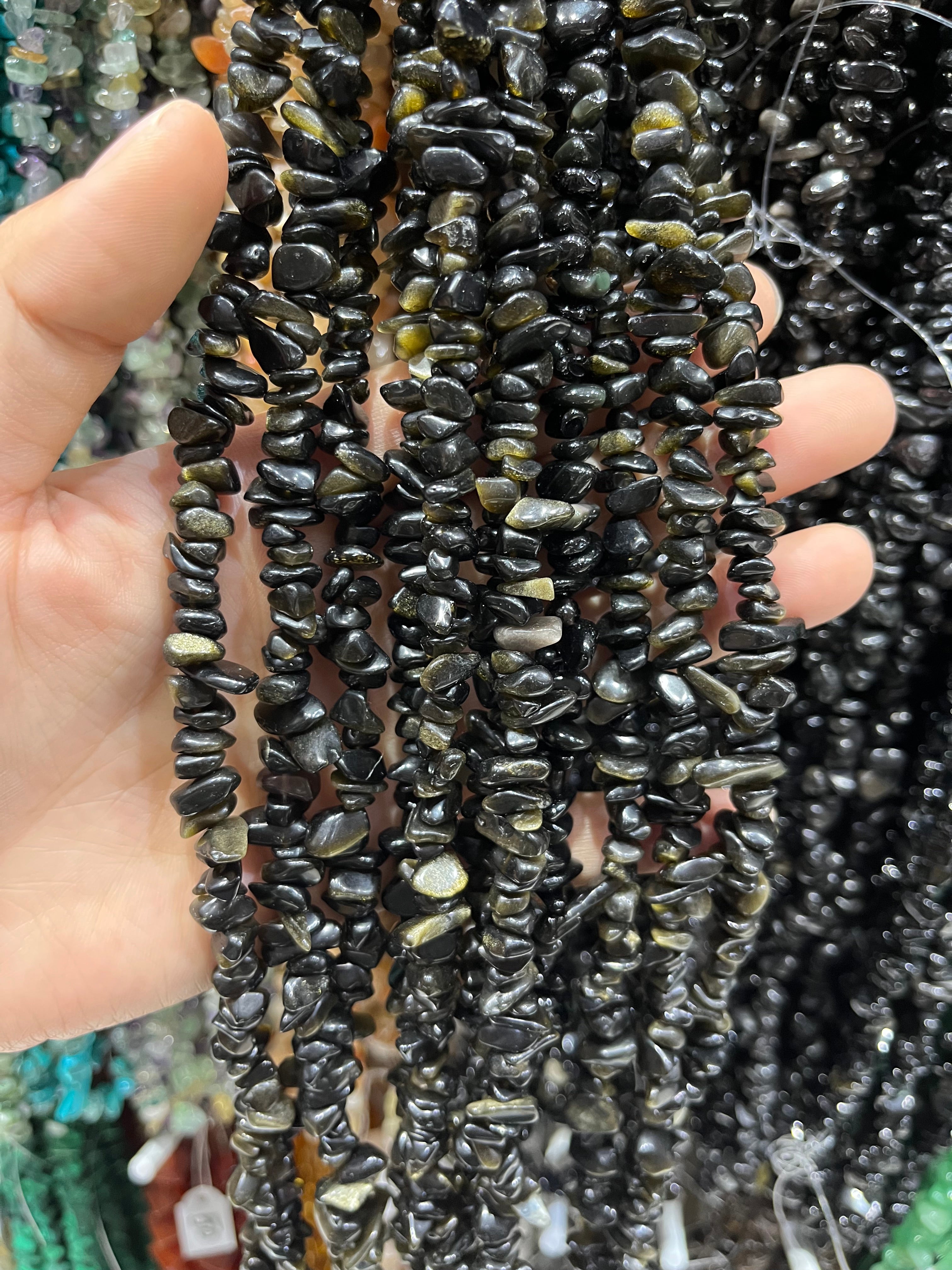 golden sheen obsidian chips beads strand